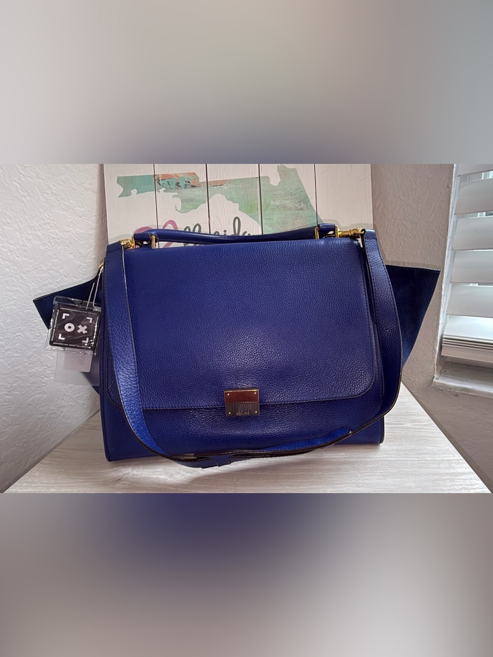 Celine blue leather and suede Trapeze bag GORGEOUS !!! Authenticated !!